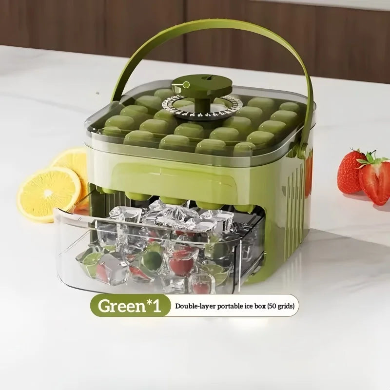 50 Grids Press Type Ice Cube Mold Double-layer Ice Cube Tray with Lid Reusable Ice Box Ice Making Tools Ice Storage Ice Machine