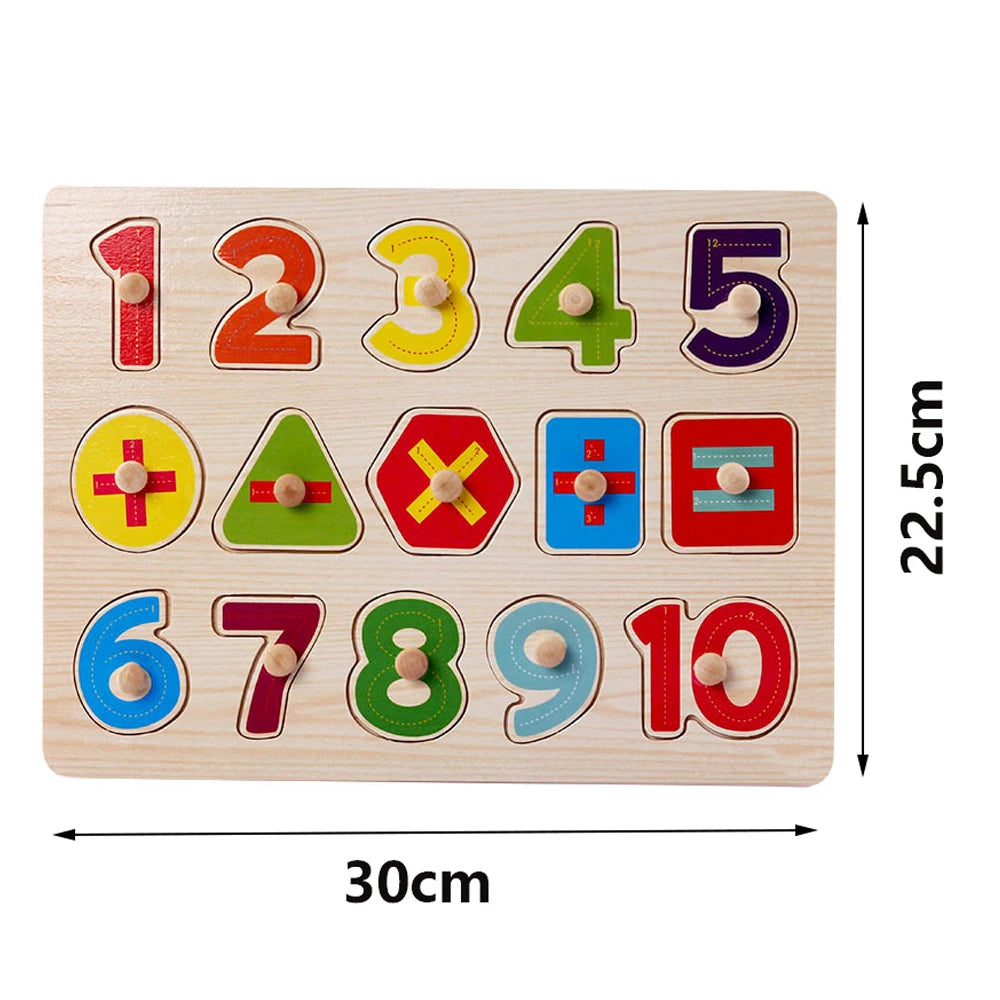 Wooden Puzzle Montessori Toys for Baby 1 2 3 Years Old Kids Alphabet Number Shape Matching Games Children Early Educational Toys