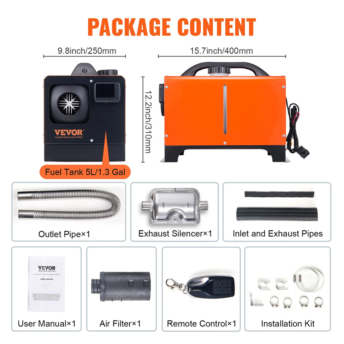 SucceBuy 5/8KW Diesel Air Heater 12V All in One Car Heater with Silence Remote Control for Truck Boat RV Parking Diesel Heater
