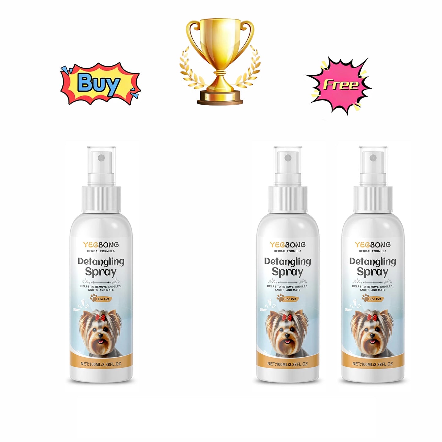 Yegbong Dog Detangler Spray Pet Hair Untangling Smooth Care Spray Fresh Fragrance No Rinse All Sizes Pet Grooming Tool 100ml