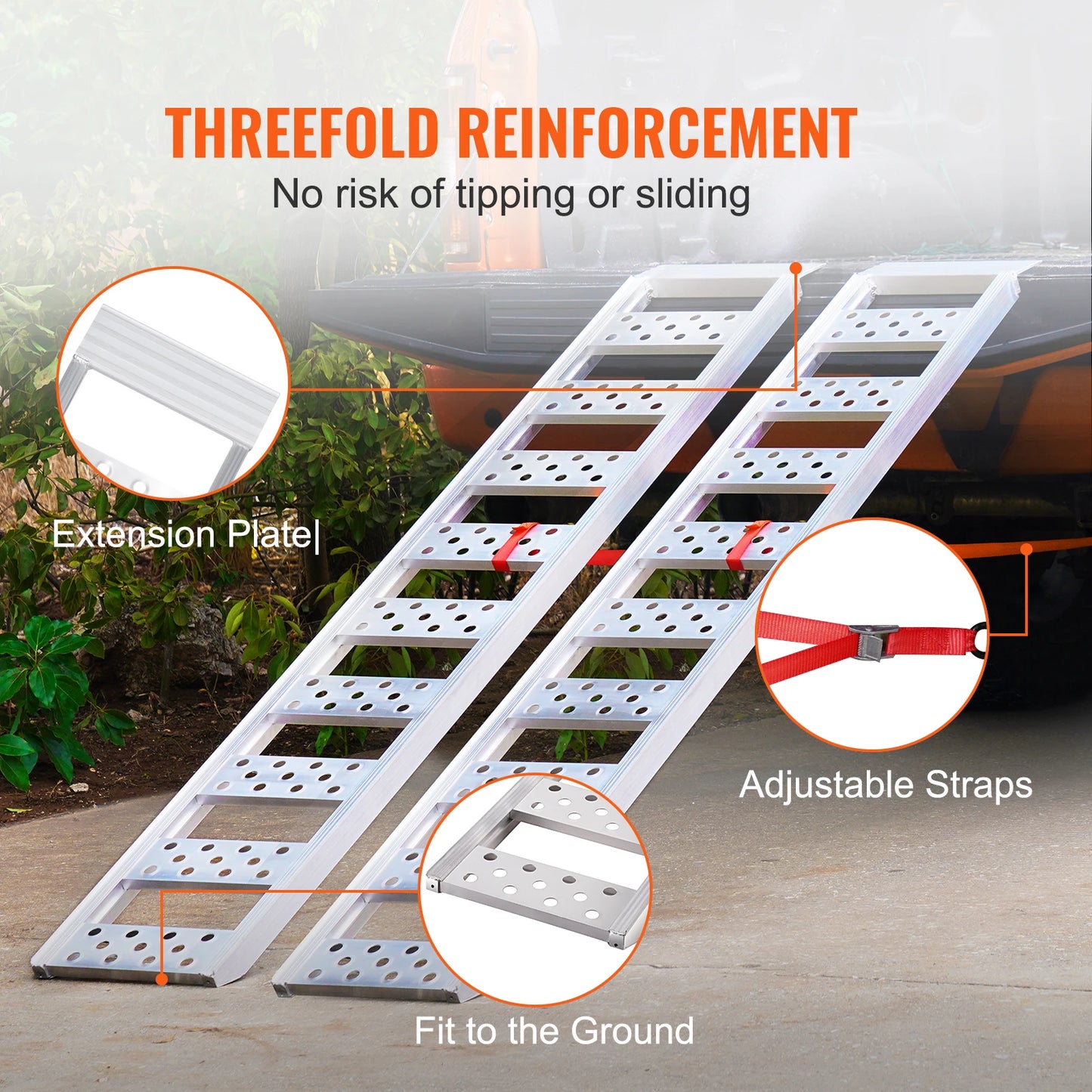 SucceBuy Aluminum Ramps 1250lbs Straight Ramp with Treads and Load Straps Portable Loading Ramp for Motorcycles ATVs Trucks 2Pcs