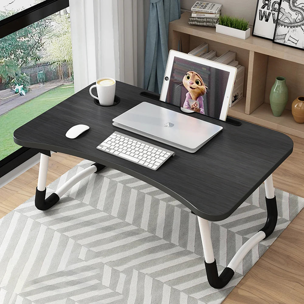 Laptop Bed Table Foldable Lap Standing Desk with Cup Slot for Indoor/Picnic Tray