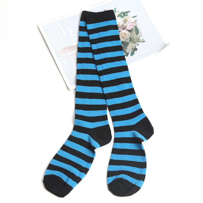 Color Striped Stockings Japanese Knee Socks Fashion Women Keep Warm Sexy Slim Long Socks Black White Striped Hosiery