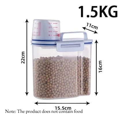 1pc Airtight Pet Food Storage Container, 1.5kg/2kg Plastic Sealed Jar with Measuring Cup for Dog Cat Dry Food Kibble