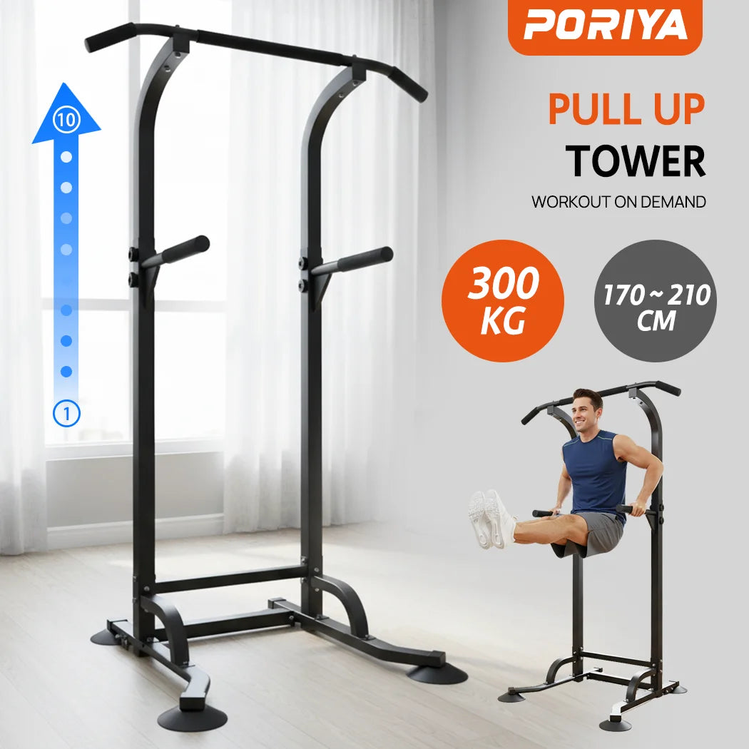 PORIYA Foldable Power Tower Chin Up Station Push Pull Up Bar Knee Raise Weight Dip Gym