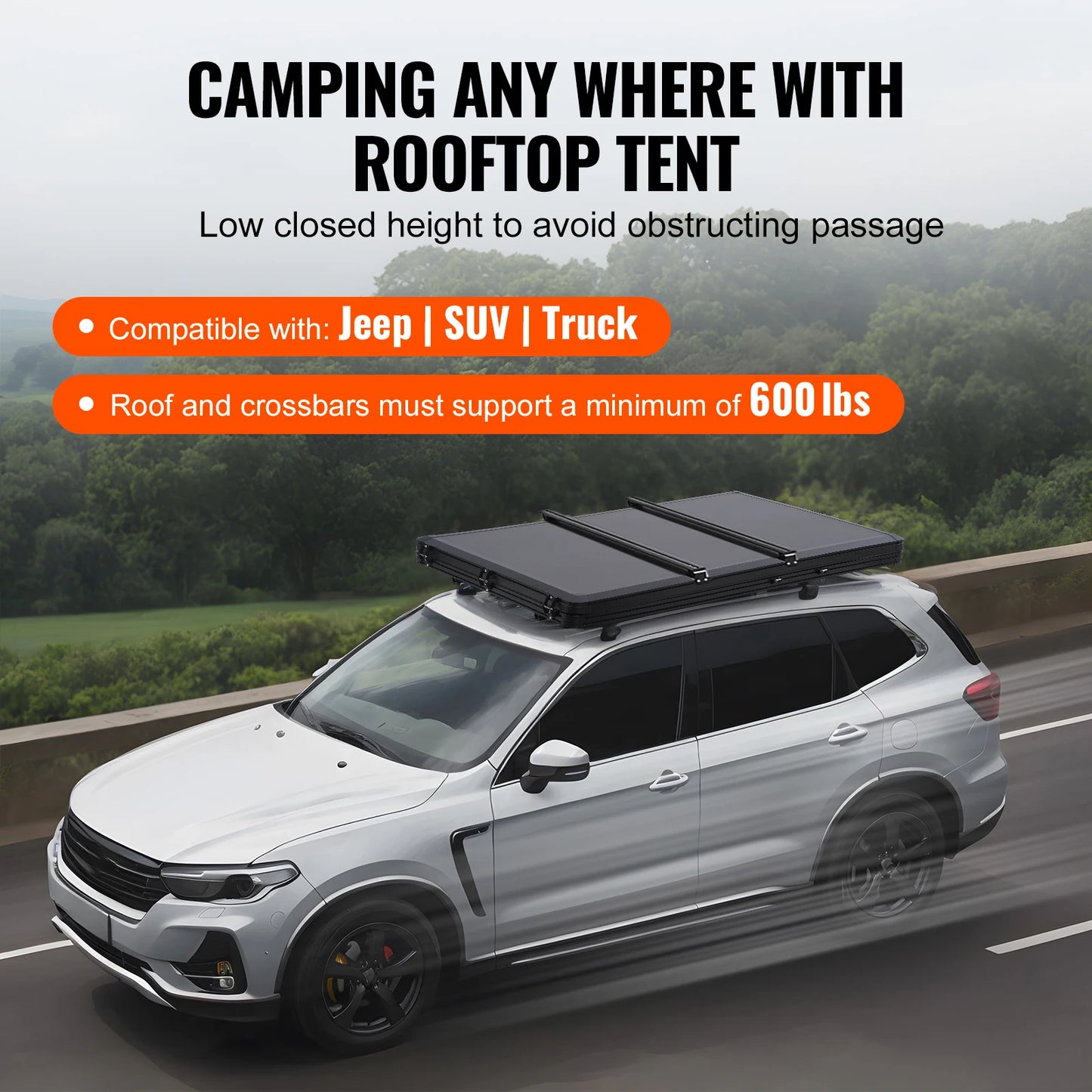 SucceBuy Rooftop Tent Hard Shell Roof Top w/ Telescopic Ladder Thick Mattress Waterproof Windproof for Jeep Van Pickup Truck