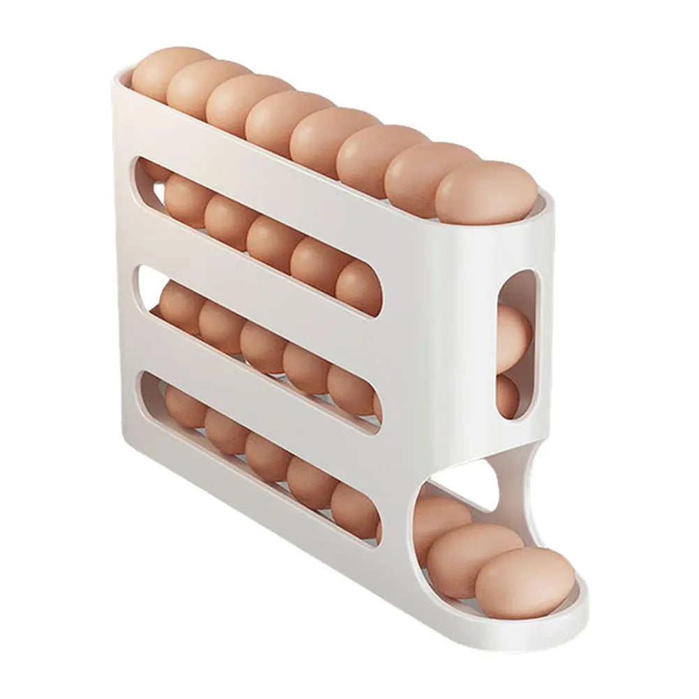 4 Layers Auto-Rolling Egg Dispenser Large Capacity Stackable Egg Organizer Automatic Scrolling Egg Rack for Refrigerator Storage
