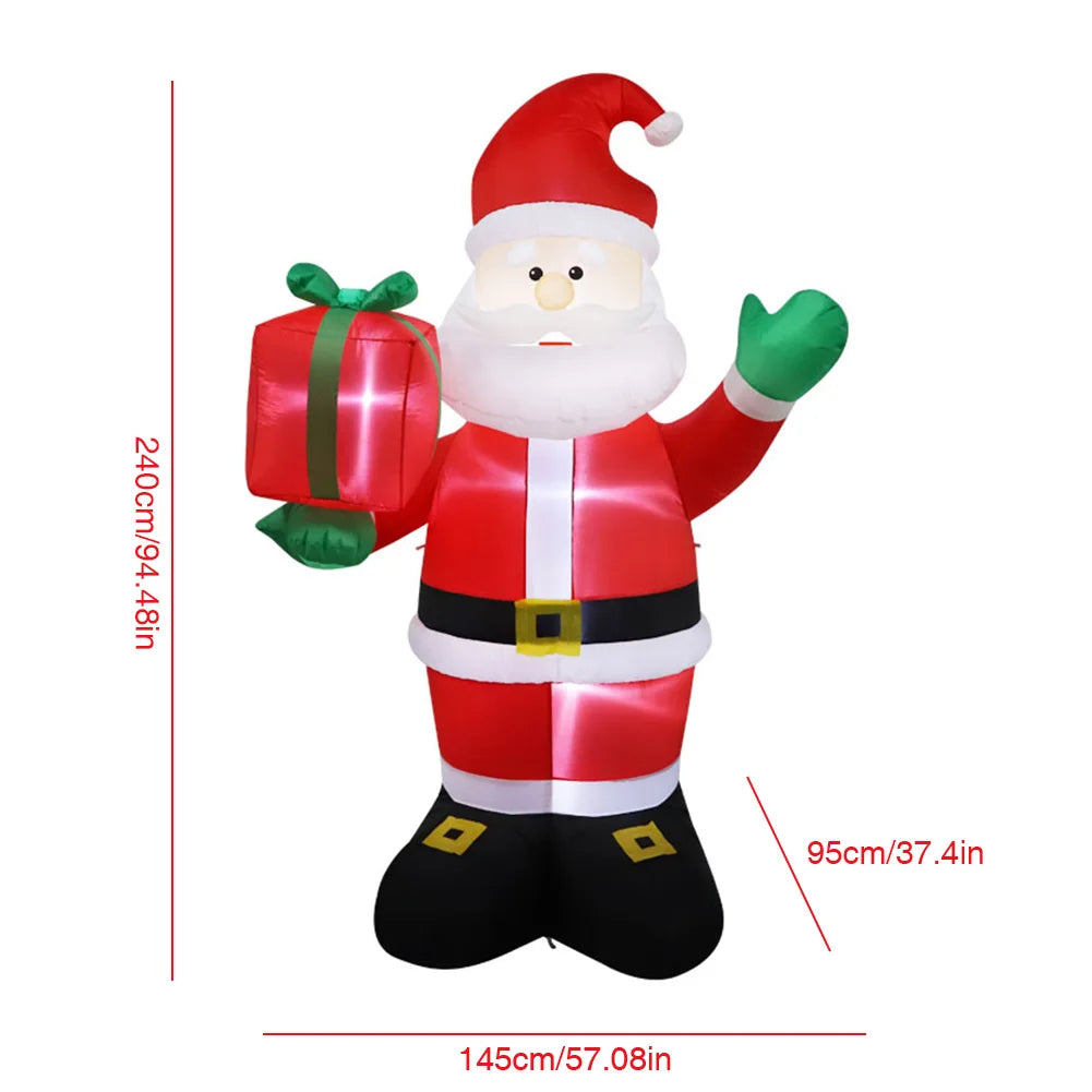2.4M Blow Up Santa Claus Weatherproof Santa Carrying Present Sack Airblow Inflatable Santa Claus for Gardern Lawn Winter Holiday