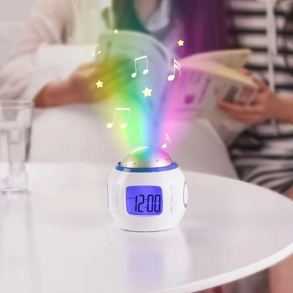Music Alarm Clock Color Change Sky Star Projector Night Lamp Glowing Alarm Clock