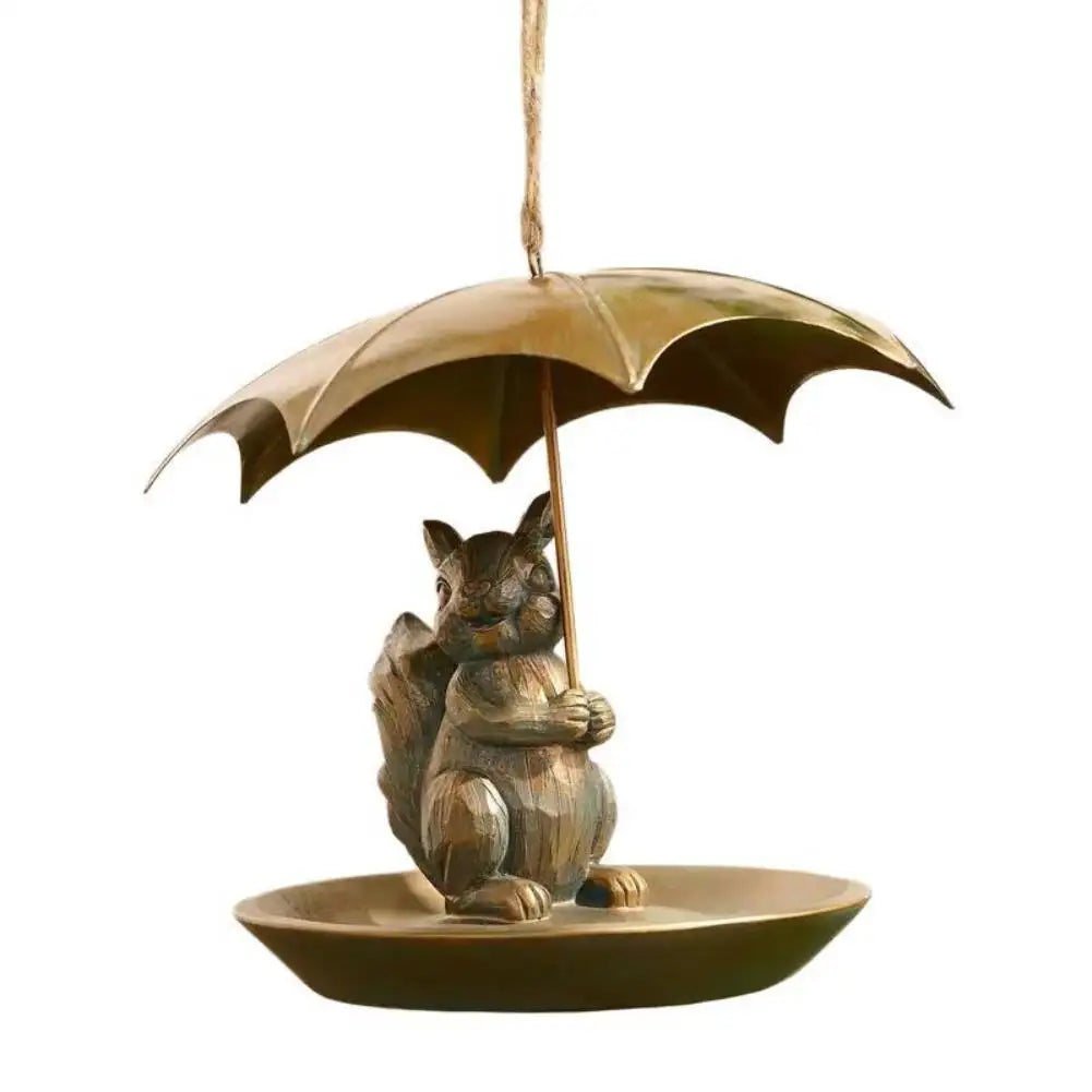 Squirrel Hanging Bird Feeder Set with Umbrella Metal Feeder Garden Yard Decor