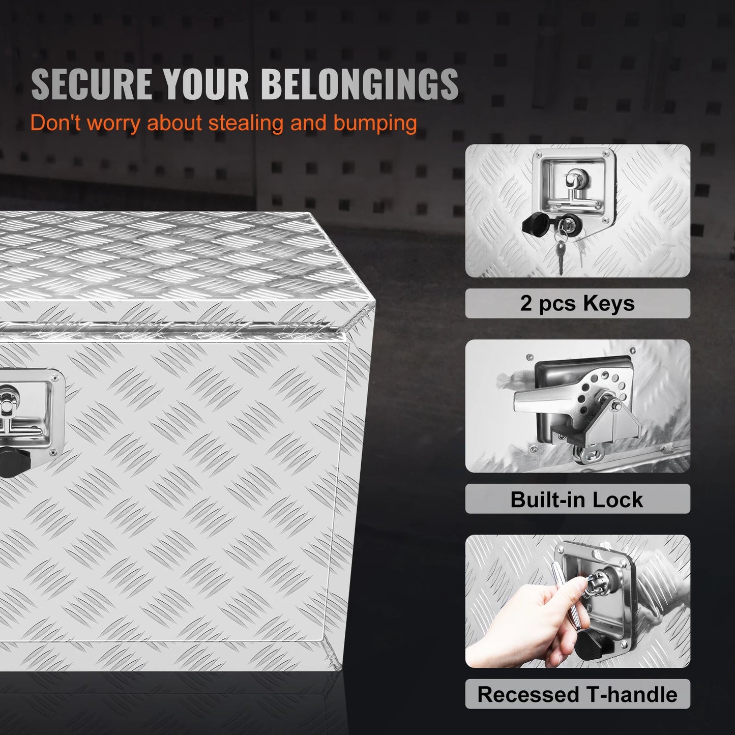 SucceBuy Underbody Truck Box Pickup Storage Box Heavy Duty Aluminum Diamond Plate Tool Box with Lock and Keys for Truck Trailer
