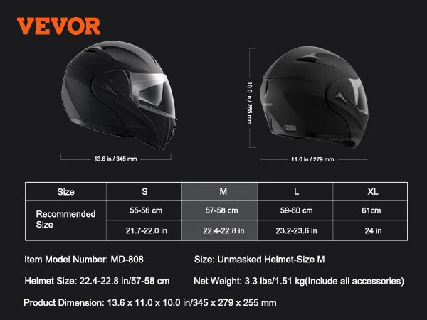 VEVOR Motorcycle Helmet, Unmasked, Smart Street ABS & High Density Helmet with Interchangeable Lens, Fit for Youth and Adults