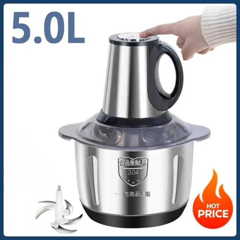 Hot Sale 5L Stainless Steel Electric Food Grinder EU Standard Multifunctional Meat Vegetable Chopper Household Kitchen Processor
