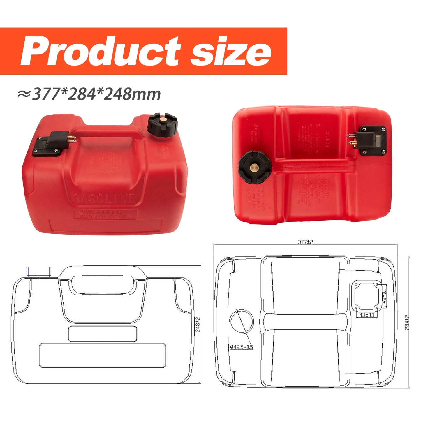 Portable 12L / 3.2 Gallon Marine Outboard Fuel Tank – Durable Boat Gas Tank with Fuel Line Connector