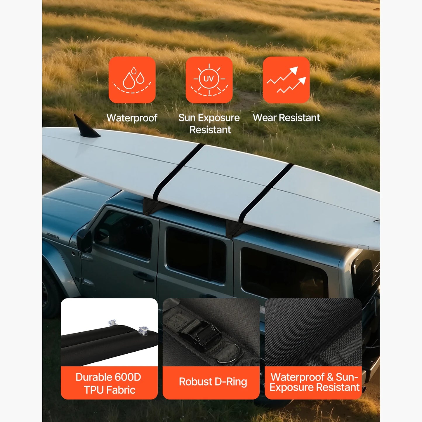 SucceBuy Inflatable Soft Roof Rack Bars 37.6-Inch Universal Car Roof Rack Pads Luggage Kayak Carrier for Canoes Surfboards SUPs