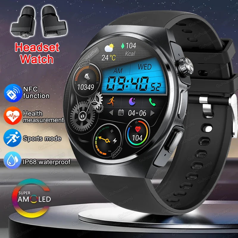 2026 New Man Smart Watch TWS Headset Two In One Wireless Bluetooth Dual Earbuds Call Health Monitor Sport Tracker NFC Smartwatch