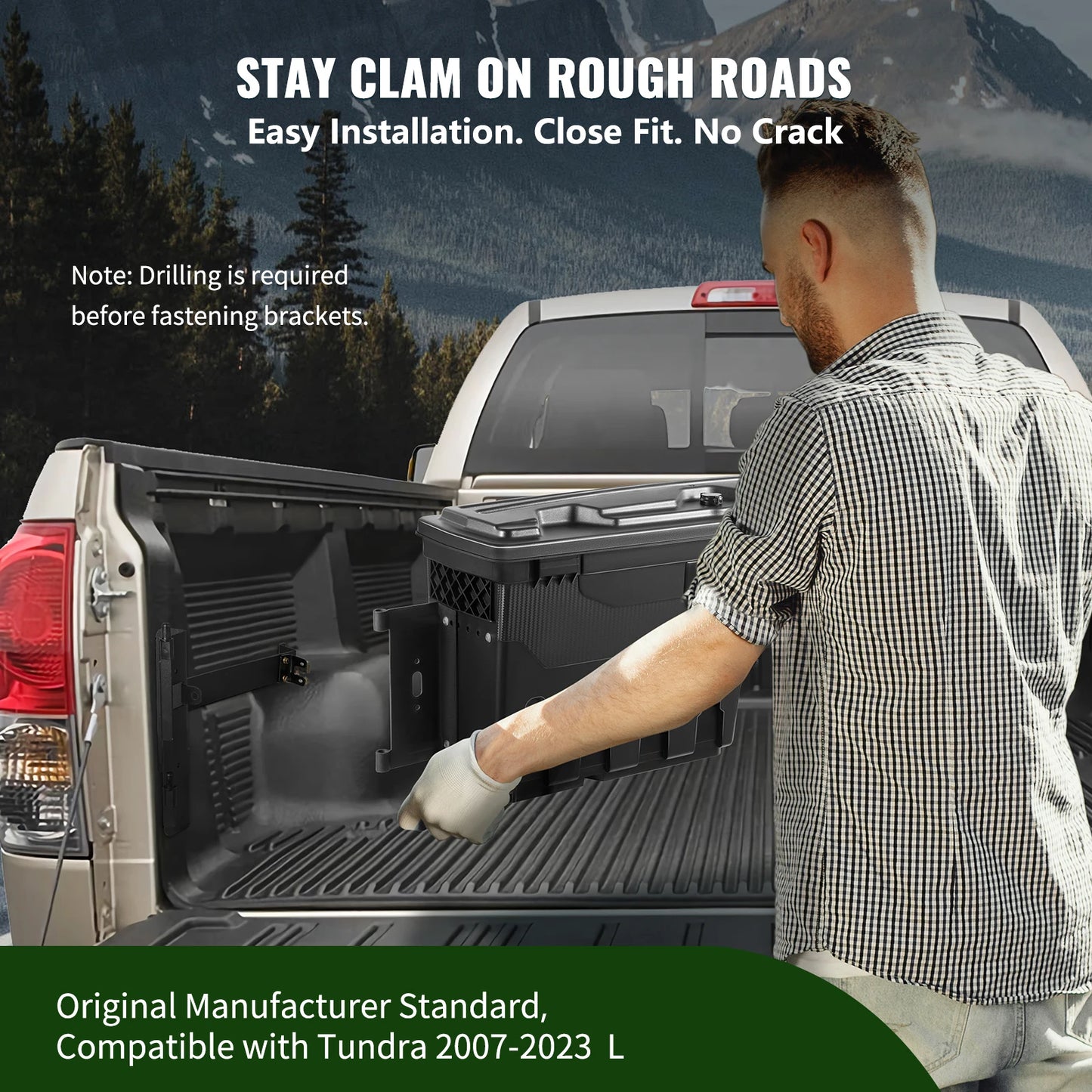 SucceBuy Truck Bed Storage Box Toyota Tundra 2007-2023 Driver Side Lockable Lid Waterproof ABS 6.6 Gal with Password Padlock