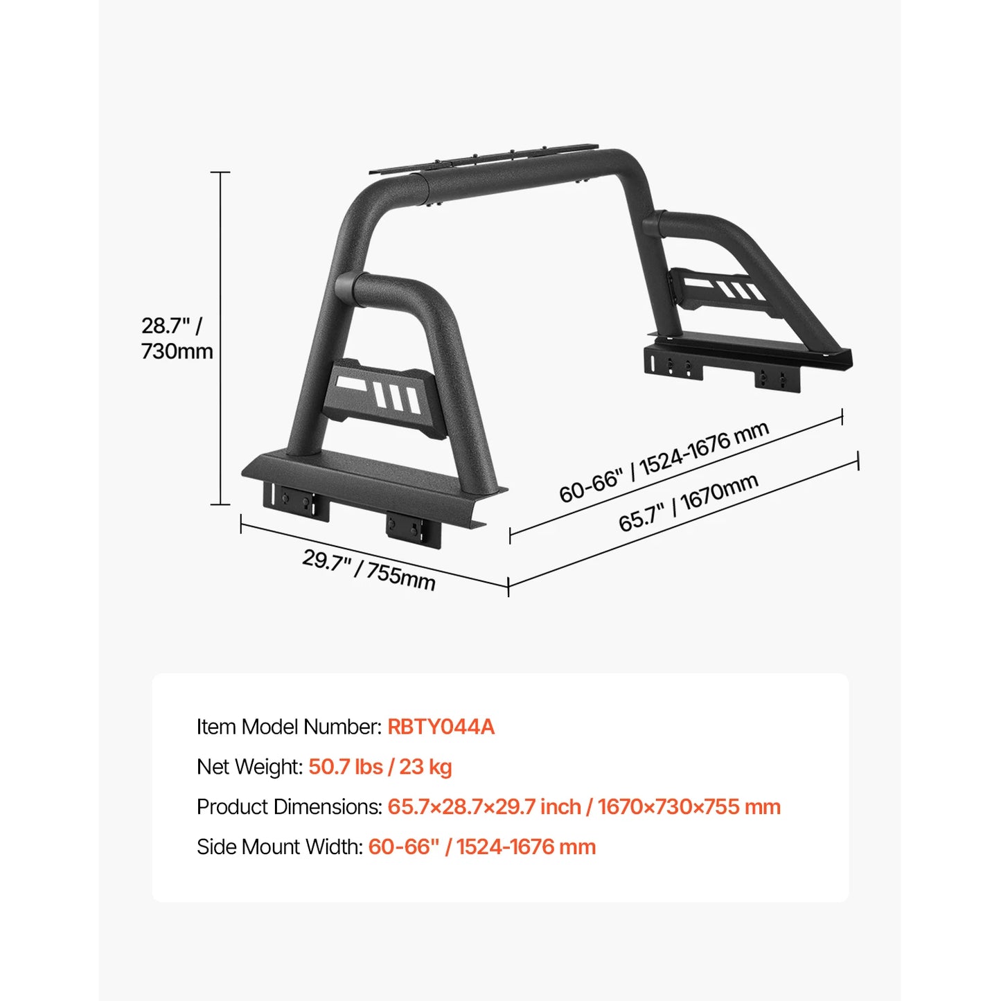 SucceBuy Truck Bed Roll Bar Universal Pickup Sport Adjustable Bar Chase Rack Compatible with Full/Mid-Size Trucks, Carbon Steel