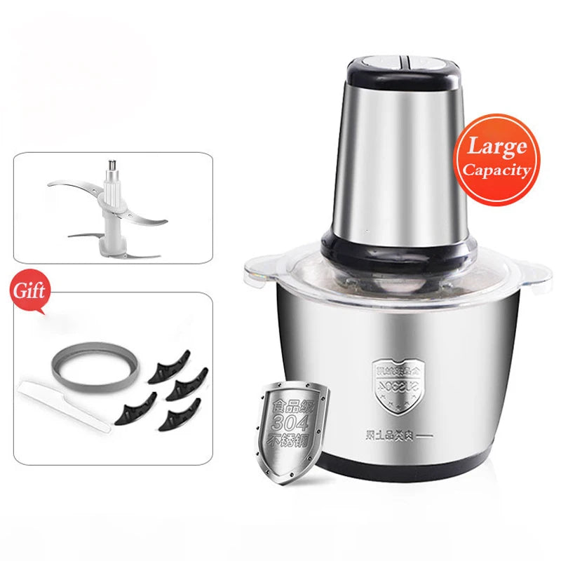 2L Electric Meat Grinder Stainless Steel Food Processor Multifunctional Vegetable Chopper Kitchen Blender Cutter