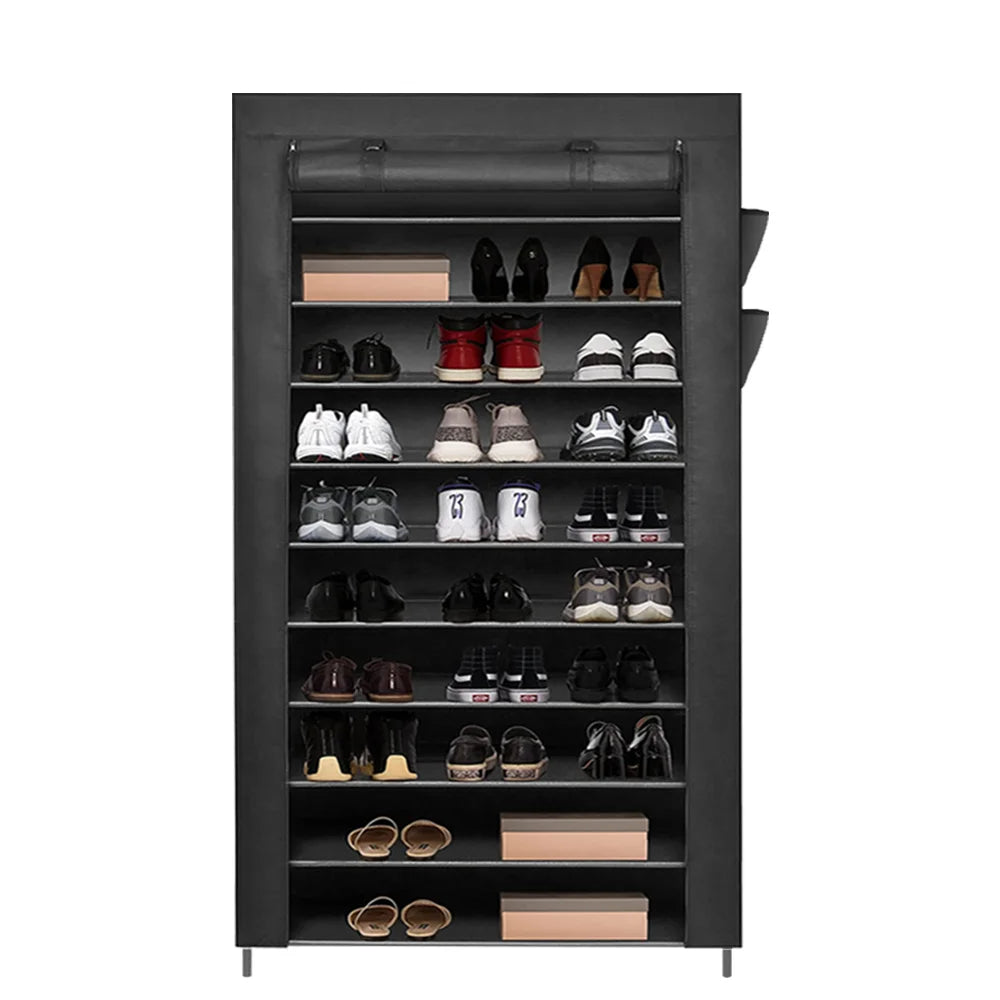 Shoe Rack 10 Tier Shelves Shoes Cabinet Storage 50 Pairs Steel Stand With Cover