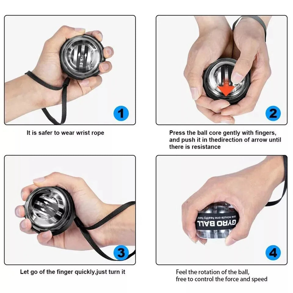 Auto-Start LED Power Gyro Force Wrist Hand Ball Arm Exerciser Relieve Pressure