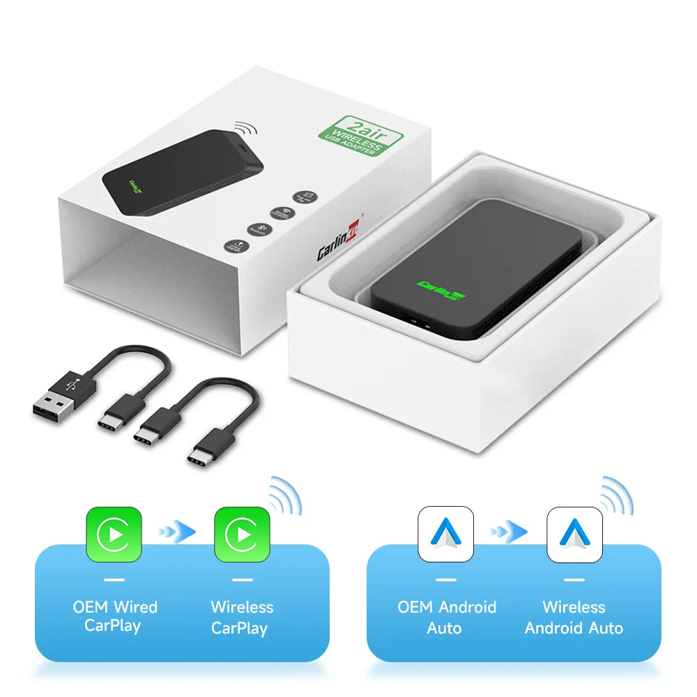 CarlinKit 5.0 2Air &4.0 CP2A Wireless Android Auto CarPlay CarPlay AI Box Online Upgrade WiFi Bluetooth Connect 2-In-1 Smart Box