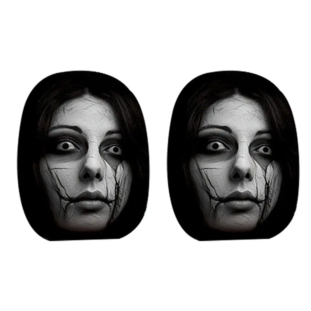 2/4PCS Creepy Face Car Headrest Covers Universal Dark Mystery Portrait Print Elastic Headrest Covers Halloween Style Car Gadgets