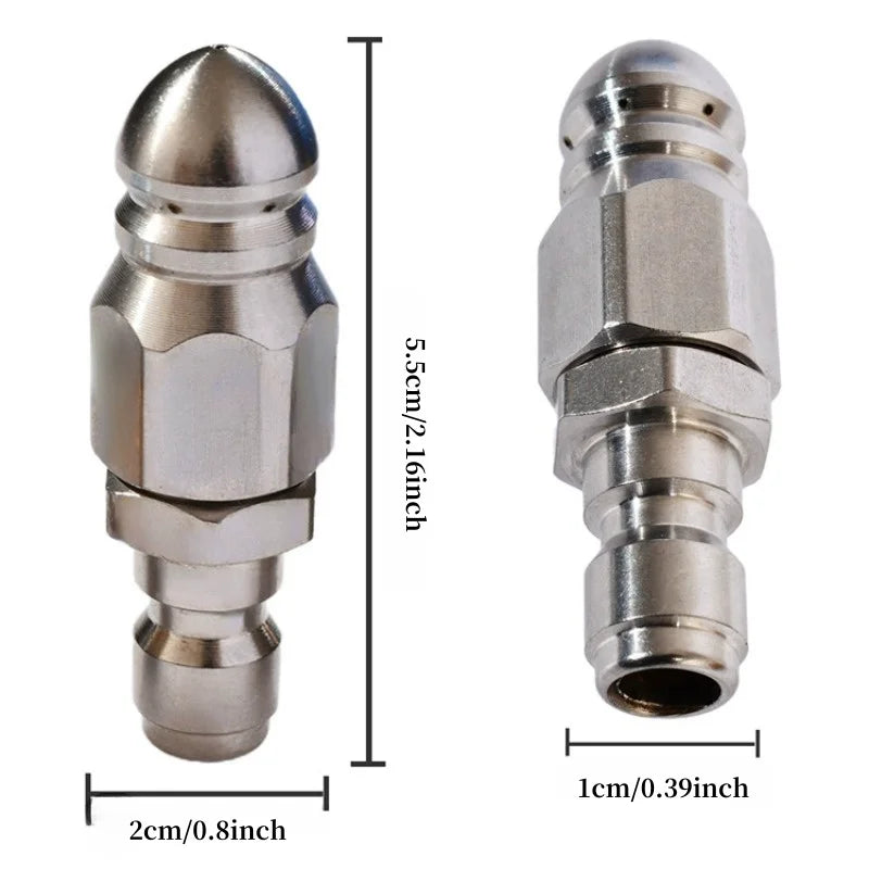 Sewer Cleaning Tool Sewer Jetter Nozzle Stainless Steel Pressure Washer Drain Jetter Hose Nozzle, with 1/4" Quick Connector
