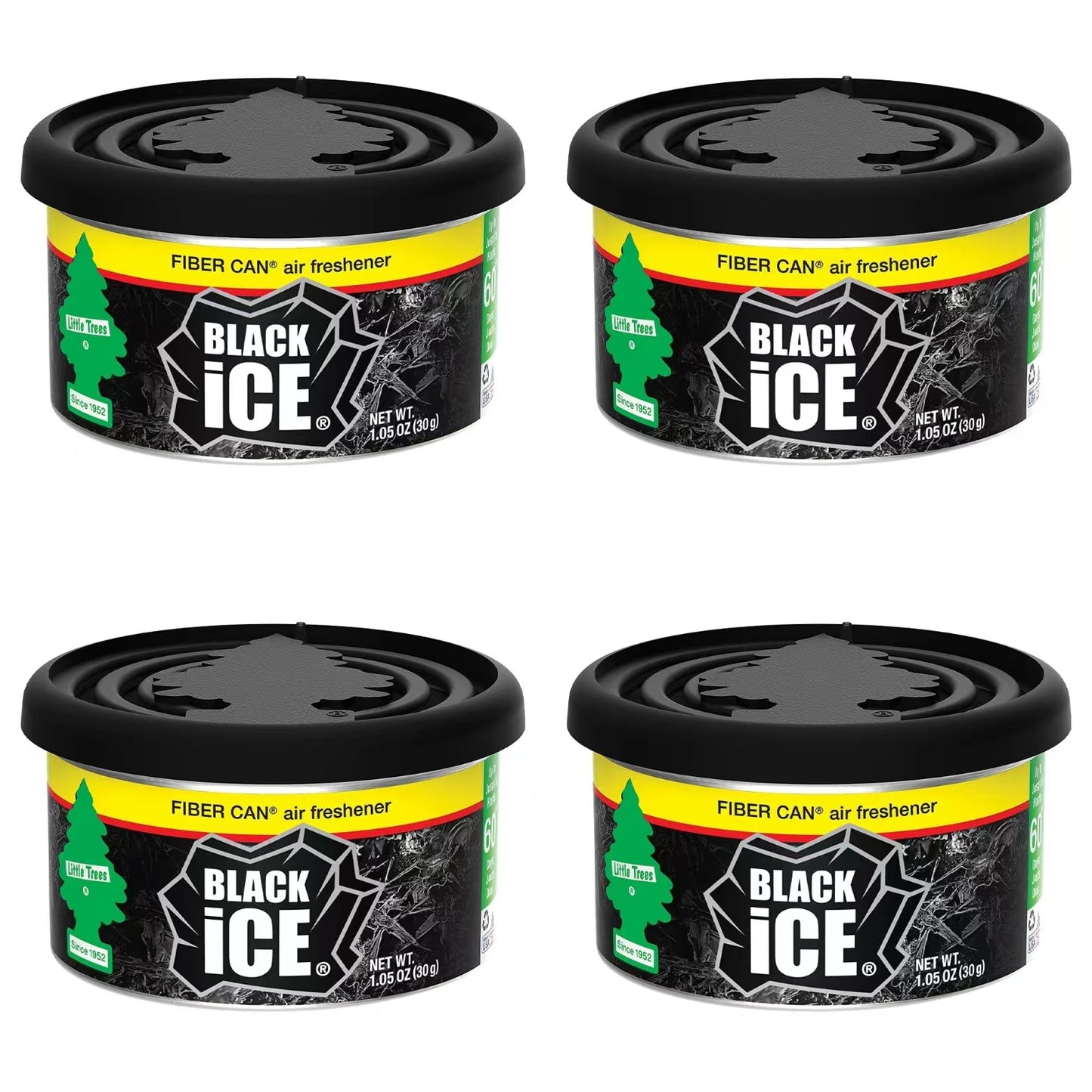 4 x Little Trees Black Ice Fibre Can Air Freshener – Car Home Office