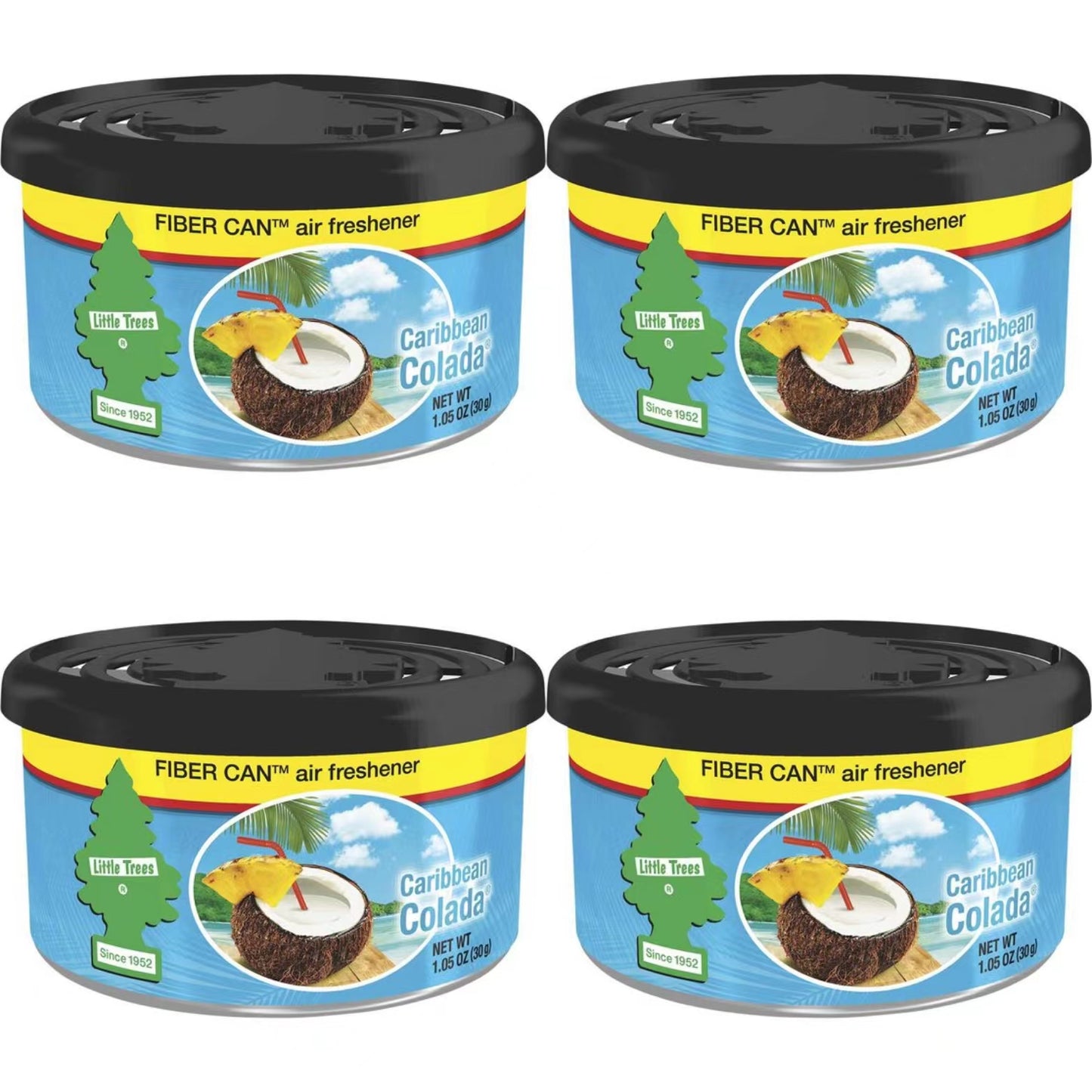 4 x Little Trees Caribbean Colada Fibre Can Air Freshener – Car Home Office