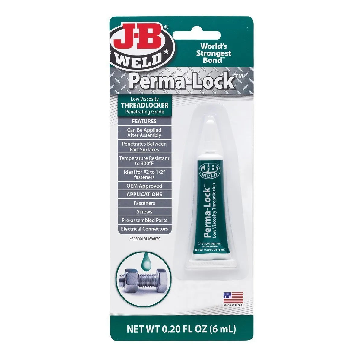 JB Weld Perma-Lock Green Low Strength Threadlocker 6ml JB29006