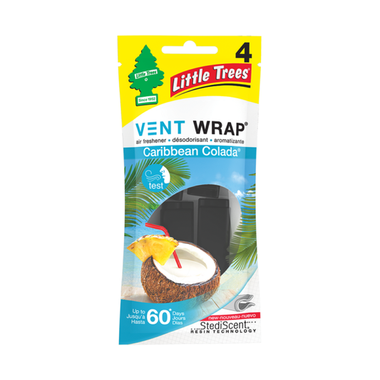 Little Trees Vent Wrap Air Freshener – Caribbean Colada (4 Pack) | Car Home Office