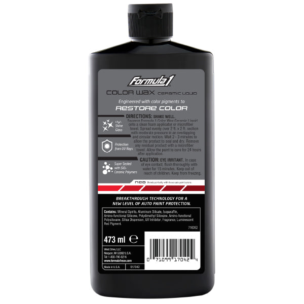 Formula 1 Ceramic Color Wax 473ml – Red – Restores Colour, Fills Scratches, SiO2 – AU Stock