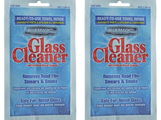 Blue Magic Auto Glass Cleaner Towelettes 2-Pack – Removes Haze & Road Film