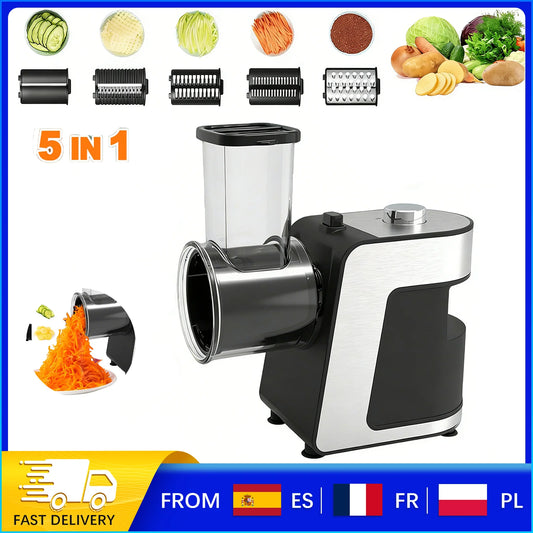 500W 5-in-1 Kitchen Electric Vegetable Chopper – Stainless Steel Slicer, Shredder/Grater for Cheese, Carrots, Potatoes, 220V