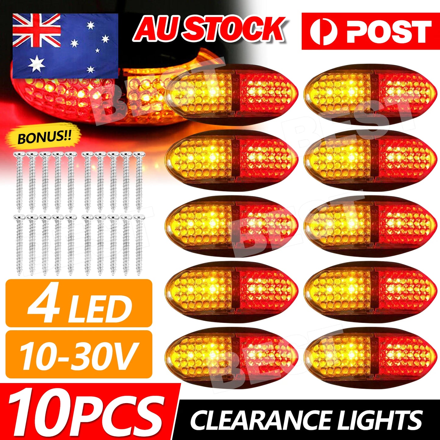 10x Red Amber LED Clearance Lights Side Marker Lamp Trailer Truck Caravan Lorry