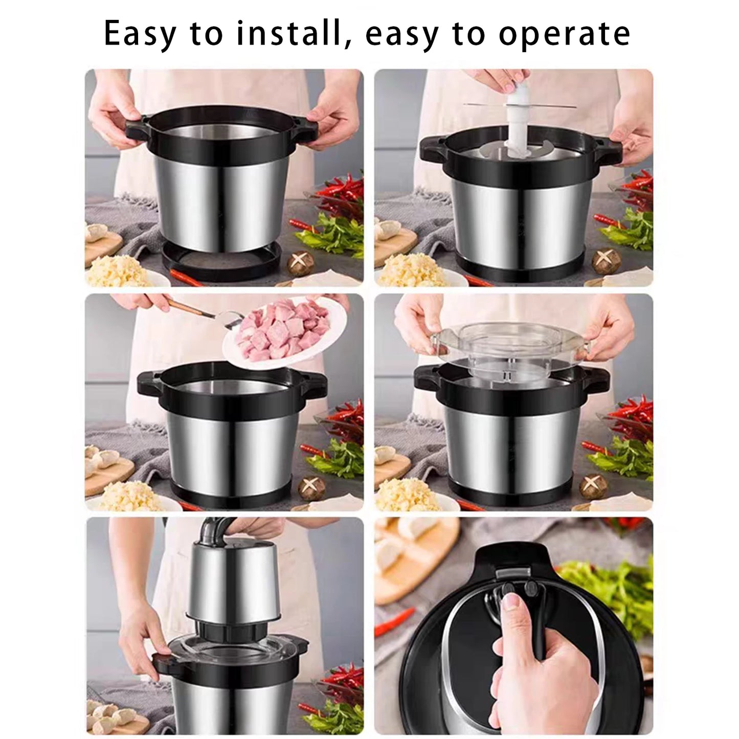 6L Stainless Steel Electric Meat Grinder 1000W Powerful Meat Mincer Stainless Steel Vegetable Chopper EU Plug For Home Kitchen Use