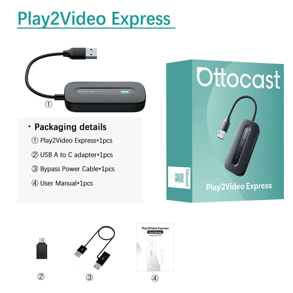 OTTOCAST Play2Video Express AI Box for Youtube Netflix Wireless CarPlay Android Auto Adapter Car Accessories for Benz Toyota VW