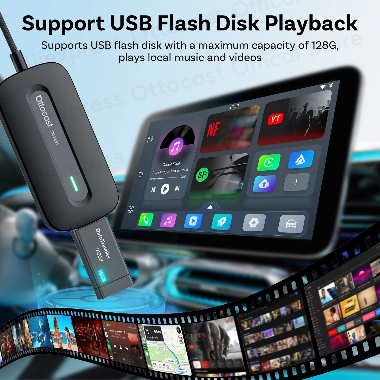 OTTOCAST Play2Video Express AI Box for Youtube Netflix Wireless CarPlay Android Auto Adapter Car Accessories for Benz Toyota VW