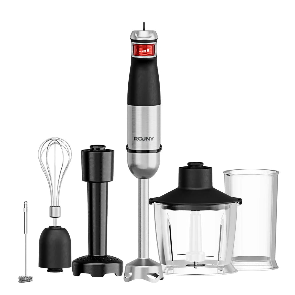 1500W 6-in-1 Immersion Hand Blender, Stainless Steel Shaft & Blades, 500ml Chopper/600ml Beaker/Whisk, BPA-Free, Snap Storage