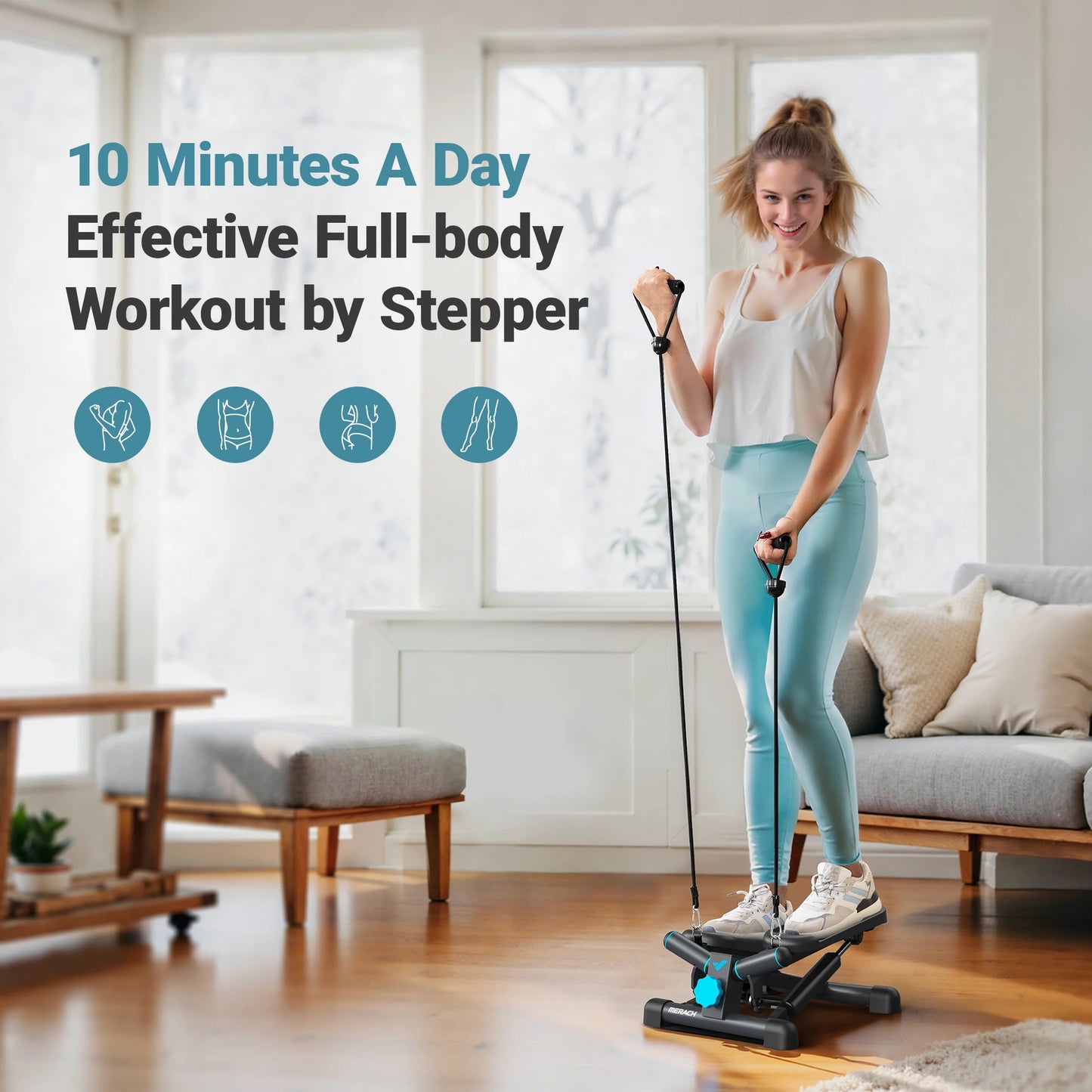 MERACH Mini Stepper for Exercise Twist Stair Stepper 330LBS Capacity Stepper Exercise Equipment with Resistance Band for Fitness