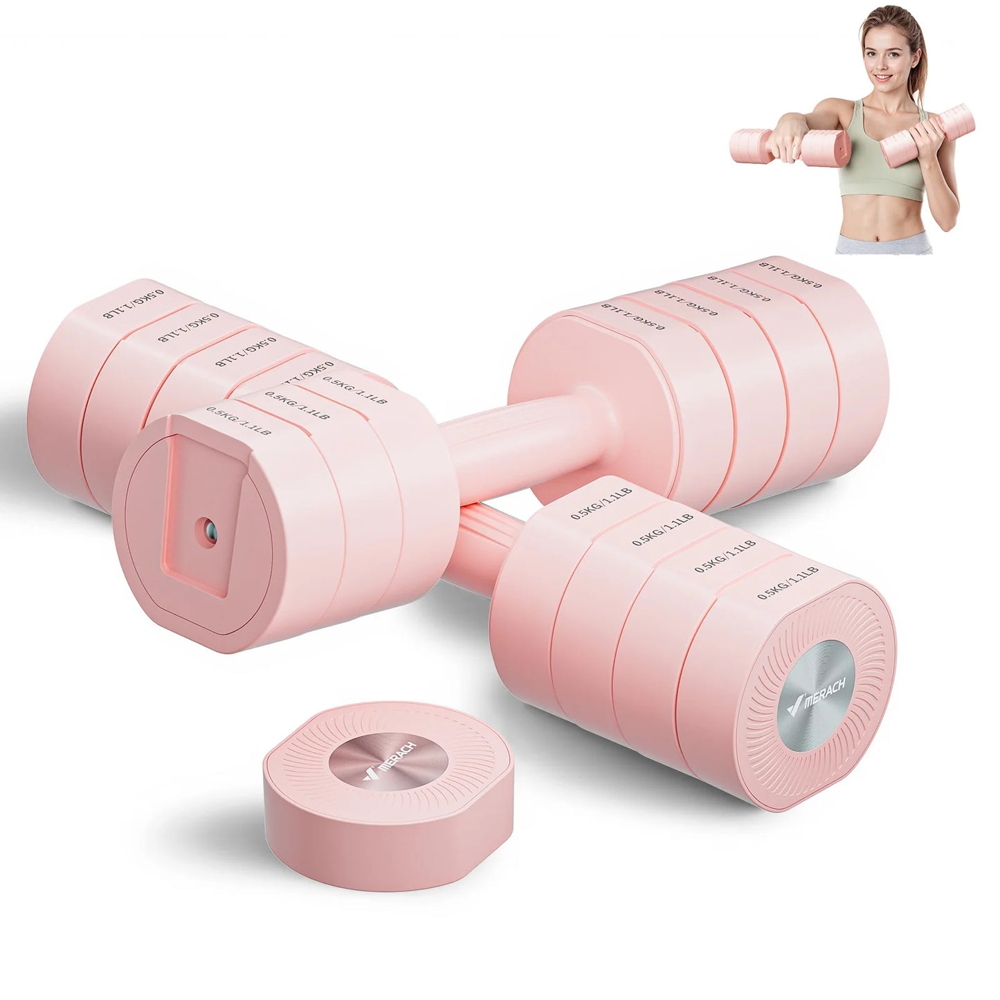 MERACH Adjustable Dumbbell Set of 2, 4 in 1 Hand Weights for Women at Home, Free Weights Dumbbells Each 2.2lb 4.4lb 6.6lb 8.8lb