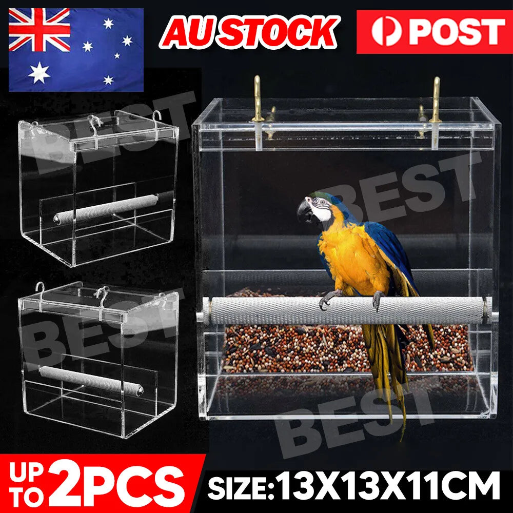 Automatic Parrot Feeder No Mess Bird Cage Seed Feeding Container Box Acrylic