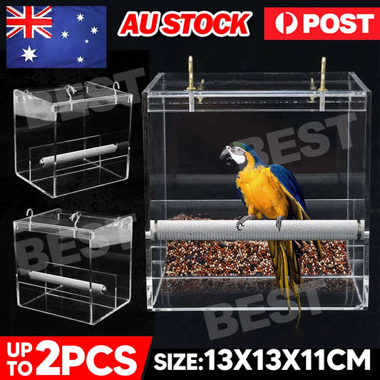 Automatic Parrot Feeder No Mess Bird Cage Seed Feeding Container Box Acrylic