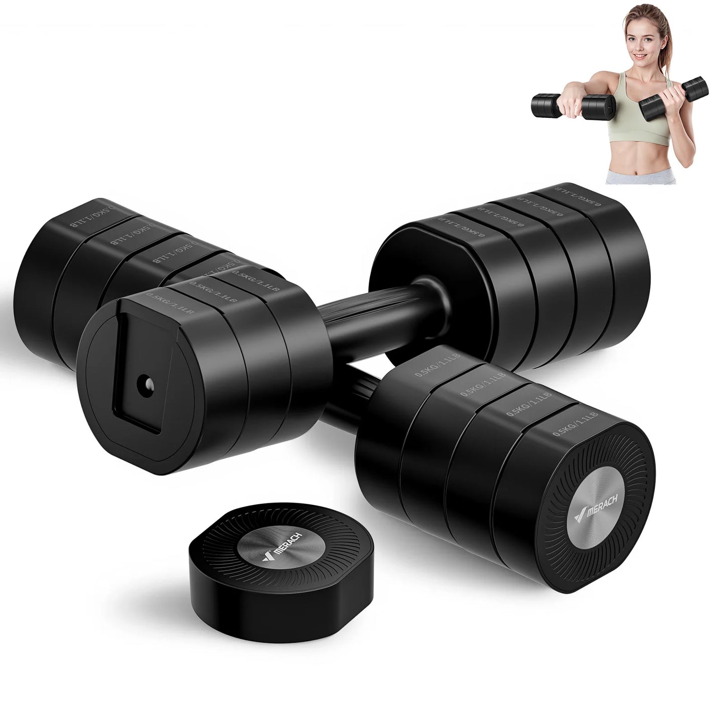 MERACH Adjustable Dumbbell Set of 2, 4 in 1 Hand Weights for Women at Home, Free Weights Dumbbells Each 2.2lb 4.4lb 6.6lb 8.8lb
