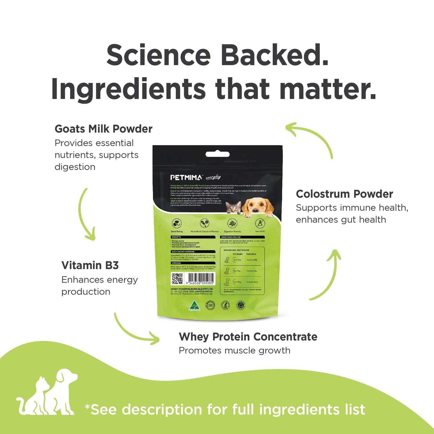 Homart Petmima | Senior Supplement Vitality & Immunity Boosting  For Dogs & Cats | Vitality Boost + Nad & Goats Milk powder 250g