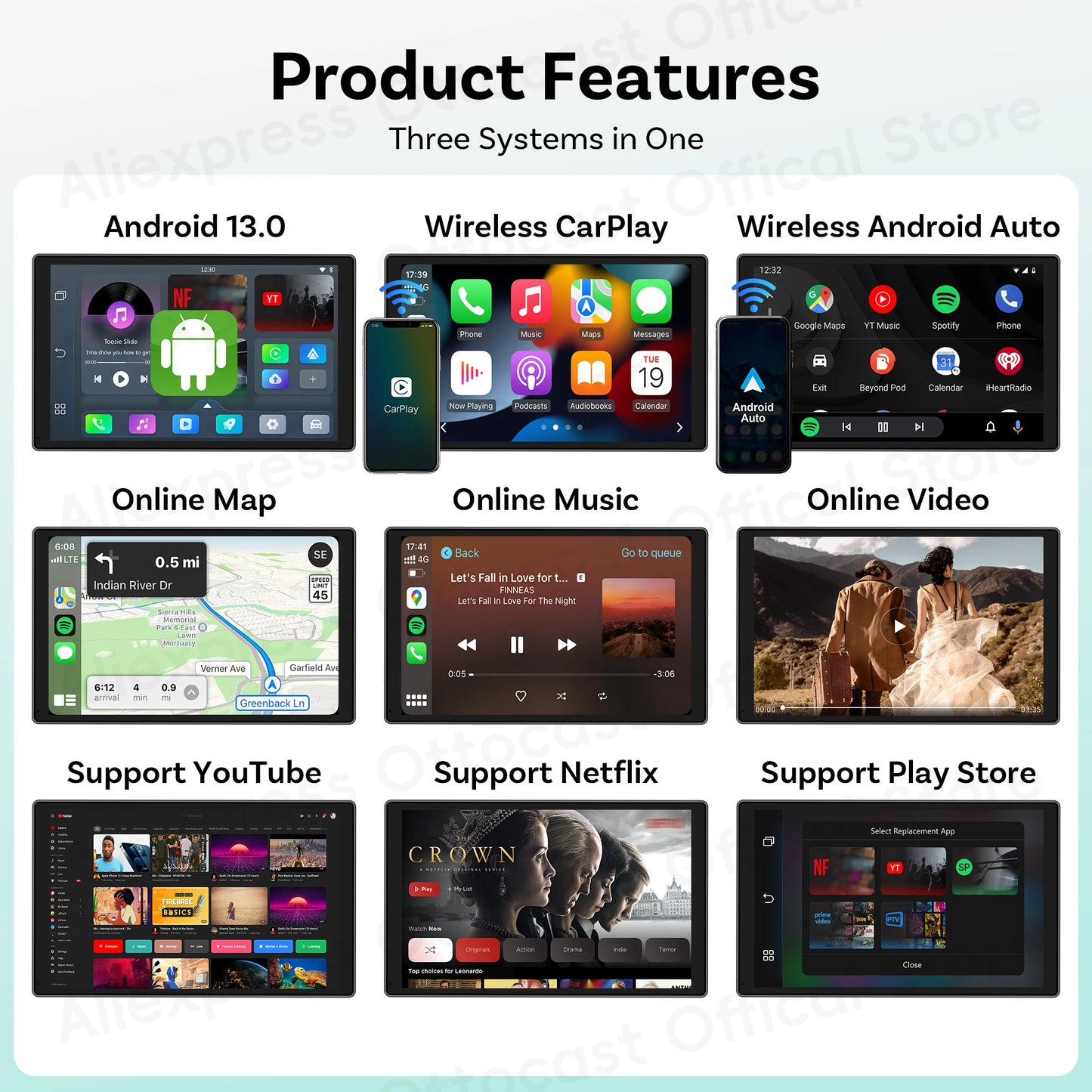OTTOCAST Play2Video Express AI Box for Youtube Netflix Wireless CarPlay Android Auto Adapter Car Accessories for Benz Toyota VW