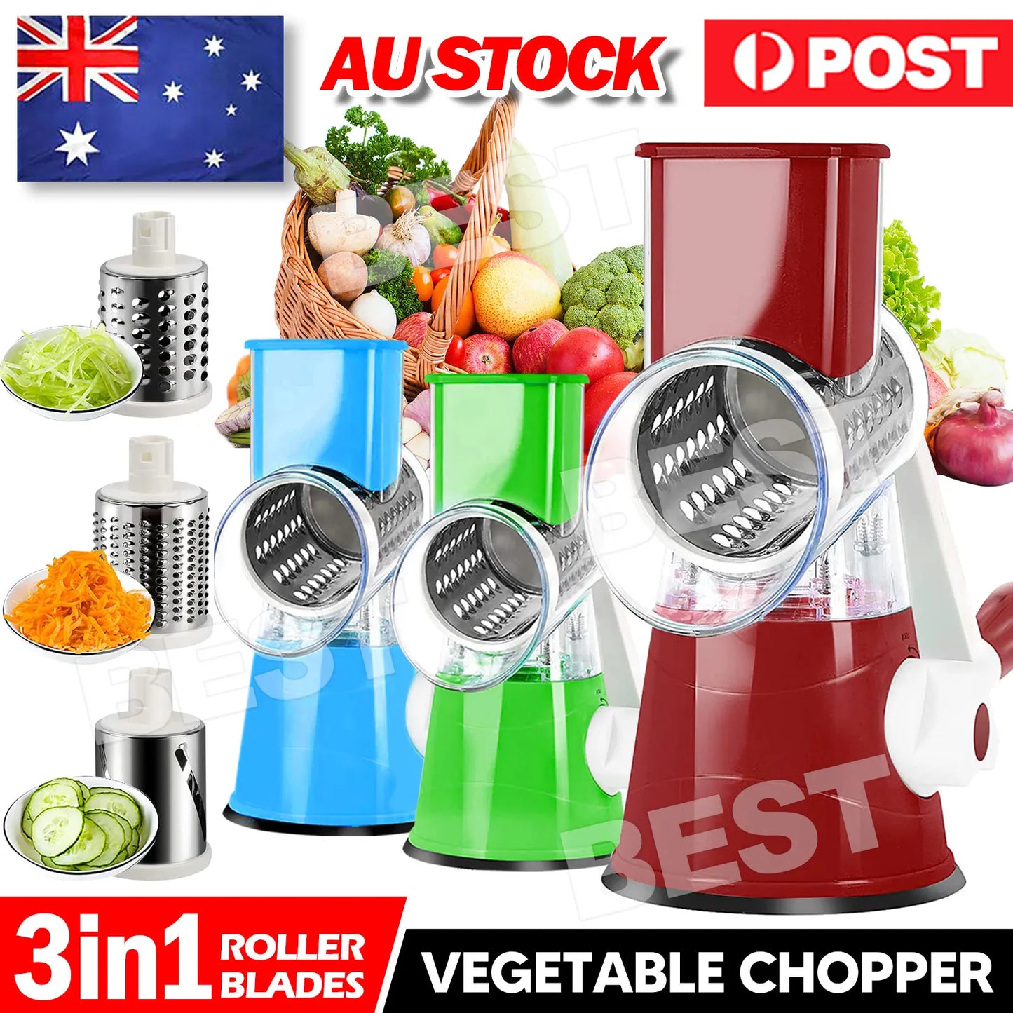 Vegetable Fruit Slicer Cutter Shredder Food Manual Rotary Grater Chopper