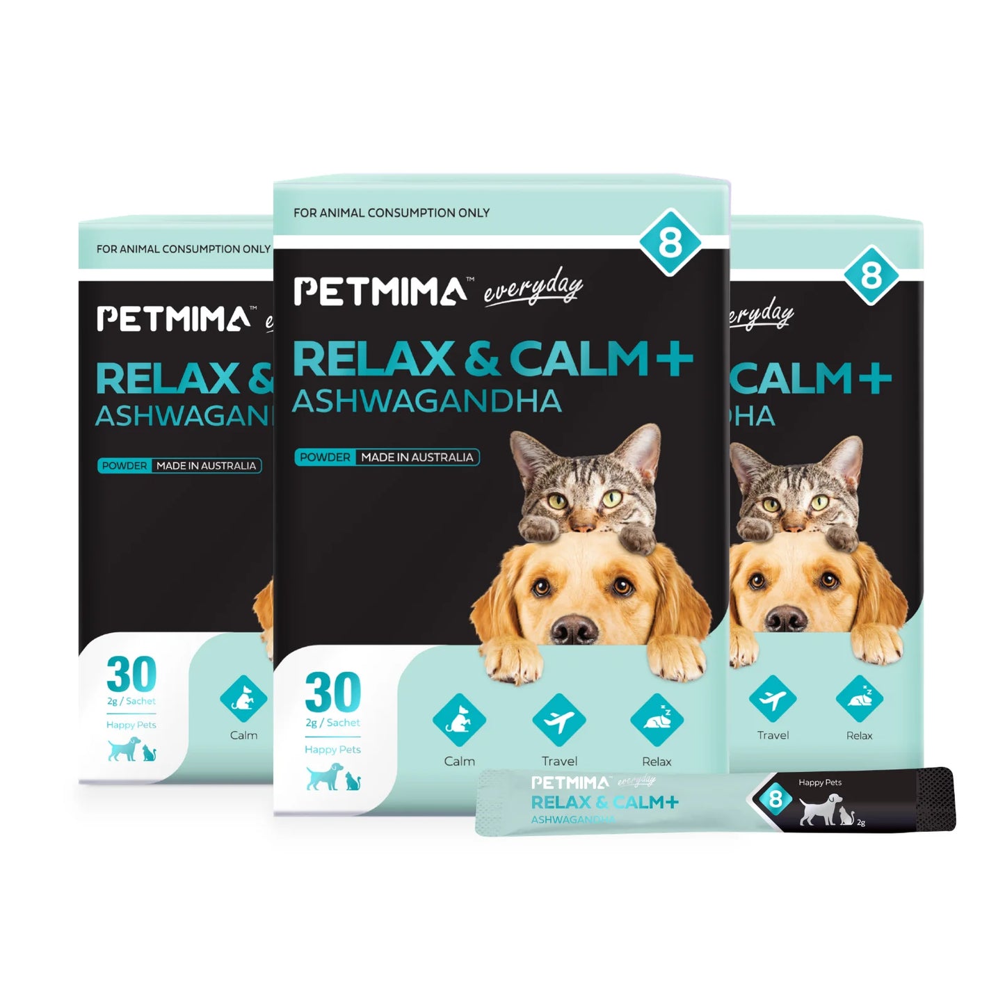 Homart Petmima Vitamins For Dogs & Cats With Stressor Anxiety|Relax & Calm+Ashwagandha Calming Supplements 2g x 30 Sachet