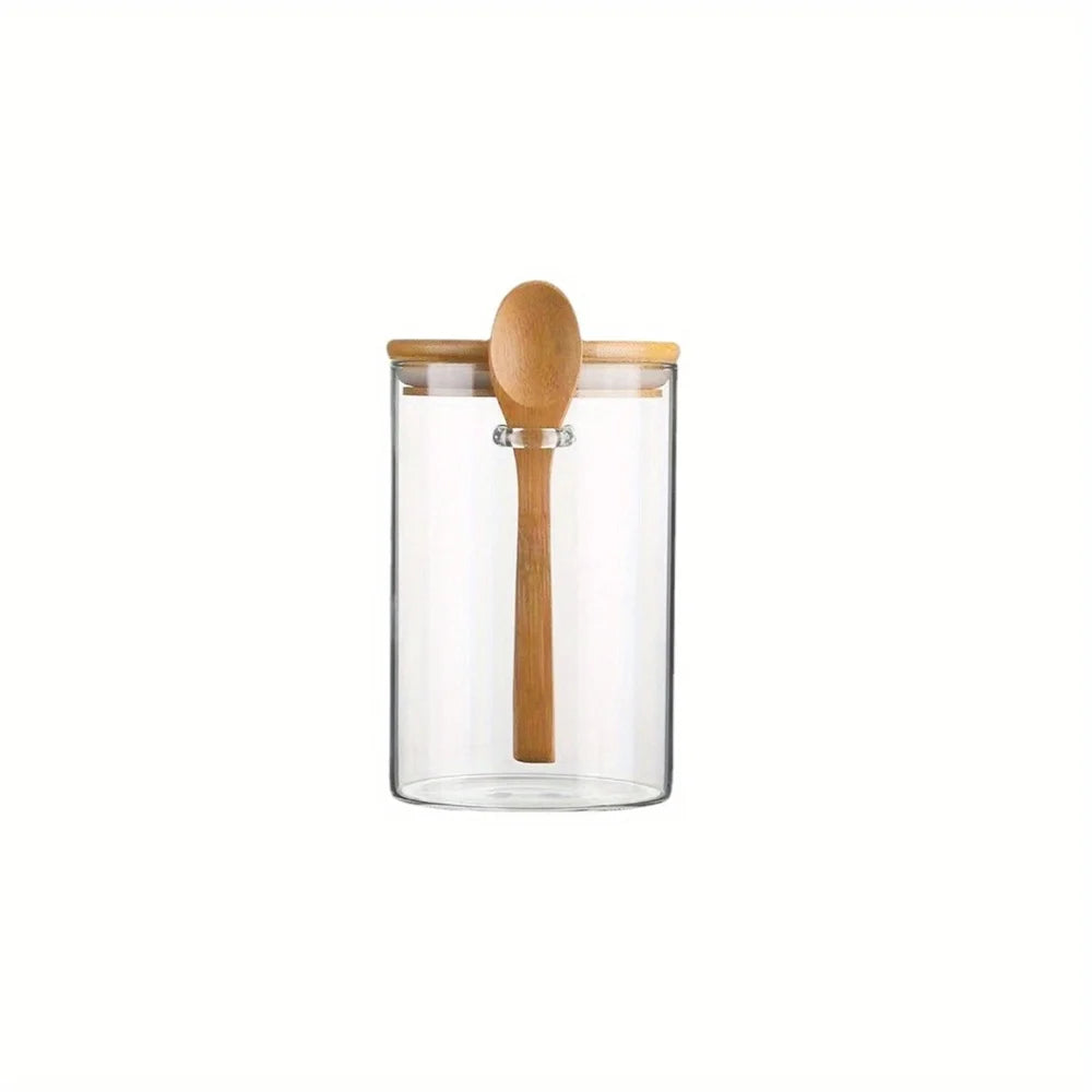 Coffee Sugar Container Salt 1/2/3/4pcs Airtight Glass Jars with Bamboo Lids and Spoons 18oz Glass Bulk Food Storage Jar